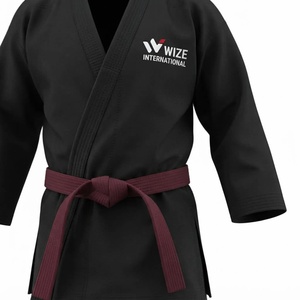 WIZE INTERNATIONAL Karate Gi Negro 100% Algodón Transpirable Uniforme Unisex para Adultos con Logotipo Frontal Impreso por Transferencia Térmica - Product Image 4