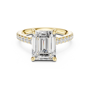 Anillos Clásicos de Compromiso, Boda y Aniversario con Banda Pavé, Diamante Cultivado en Laboratorio de Corte Esmeralda de 4 CT, Color E, VS1, Anillo de Oro Sólido de 14K - Product Image 1