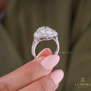 Oval Cut Lab Grown Diamond Halo Engagement <b>Ring</b> for Women | Oval Diamond Bridal Wedding <b>Ring</b> | Custom Fine Jewelry - Product Image 3