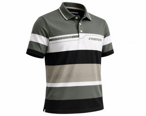 Polo à manches courtes en tricot rayé pour homme, design décontracté respirant, logo sur le devant - Product Image 2