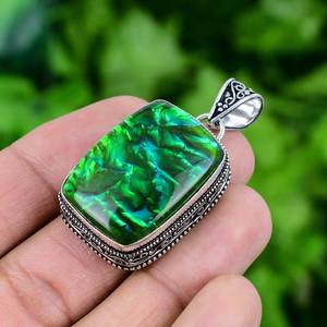 Pendentif élégant en opale verte triple, argent sterling 925, bijoux faits à la main, cadeau pour elle - Product Image 2