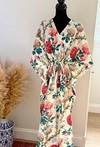 New Style Cotton Women Dress with Drawstring Long Robe Loose Printing Cover up <b>Maxi</b> <b>Kaftan</b> Cotton Women Dress with Drawstring - Product Image 2