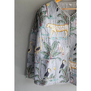 เสื้อแจ็คเก็ตบอมเบอร์ผ้าฝ้ายพิมพ์ลายแบบควิลท์  แบบสองด้านใส่ได้  เสื้อคลุมกันหนาวน้ำหนักเบาสำหรับผู้หญิง  เสื้อแจ็คเก็ตควิลท์ ของขวัญสำหรับเธอ - Product Image 2