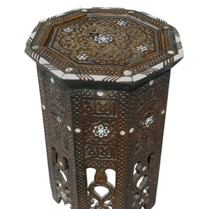 Mesa auxiliar octogonal de madera tallada a mano con incrustaciones de nácar, diseño marroquí antiguo, para decoración del hogar, al precio más económico. - Product Image 1