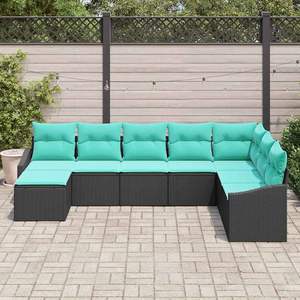 Ensemble de canapés de jardin en polyrotin noir et turquoise, 8 pièces - Product Image 3