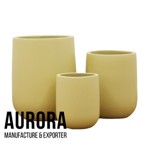Ensemble de pots à fleurs en béton vintage minimaliste américain, peints en jaune, pour plantes d'intérieur, décoration de la maison - Product Image 2