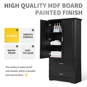 Mobiletto Alto da Bagno in MDF con Due Ante e Cassetti, Ripiano Regolabile, Accessorio per Arredamento - Product Image 5