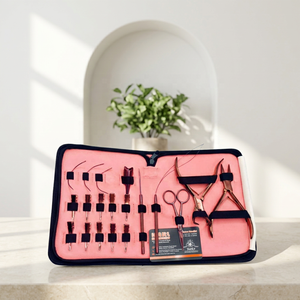 Kit d'outils pour extensions de cheveux plaqués or rose, avec pinces, boucles et ciseaux, outils de coiffure - Product Image 6
