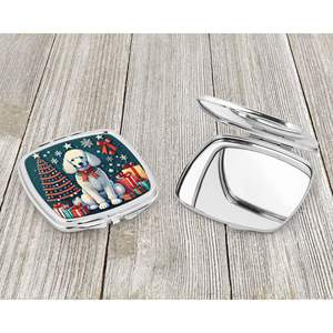 Espejo de maquillaje de viaje compacto para mujeres y niñas, caniche blanco, diseño navideño, bolsillo de mano plegable, regalo decorativo - Product Image 3