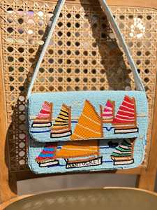 Sac à main pliable brodé de perles pour femme, motif citron bleu et blanc, style bohème, bandoulière unique, fermeture à rabat, usage quotidien, en lin - Product Image 6