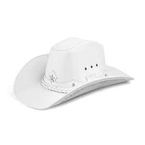 Sombrero Vaquero Occidental de Cuero Blanco Resistente al Agua para Hombre y Mujer, Incluye una Correa de Barbilla Extraíble - Product Image 2