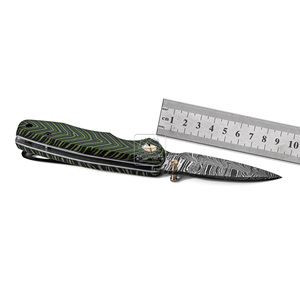 Navaja de bolsillo de acero de Damasco forjada a mano, 18.5cm, plegable, OEM, mango de Micarta con huella dactilar, cierre Liner Lock, punta Drop Point, regalo para camping - Product Image 4