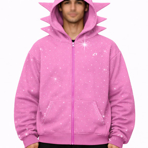 Sudadera con capucha morada con pedrería y cremallera para hombre, de algodón grueso, estilo urbano, transpirable, para invierno, de fábrica OEM - Product Image 6