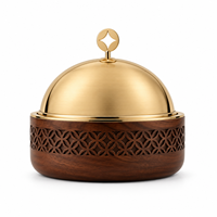 Casserole de luxe en bois avec couvercle conique en acier inoxydable, motif ajouré arabe, diamètre 24 cm, écologique, durable, pot isotherme