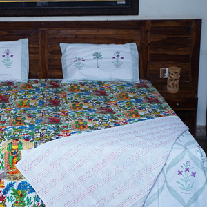 Printed Cotton Kantha Quilt <b>Bedspread</b> Handmade Floral Bed Quilt Portable Throw for Autumn and Winter - Product Image 5