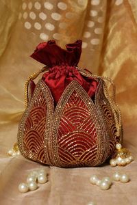 Bolso de mano étnico para boda, cartera de novia, bolso de seda rosa bebé, con borde de perlas, hecho a mano, con cordón, para mujer, para fiesta - Product Image 5