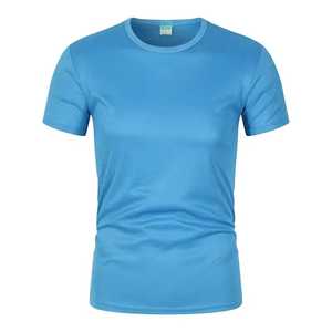 T-shirt pour homme à col rond bleu, manches courtes, respirant, coupe ajustée, polyester, haut de sport toutes saisons, couleur unie - Product Image 1
