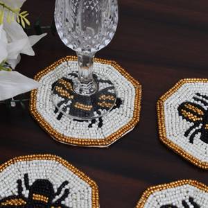 Handmade Beaded Spider Coaster Set Octagonal White Gold Black Reusable Bar Mat Novelty <b>Drinkware</b> <b>Accessory</b> - Product Image 1