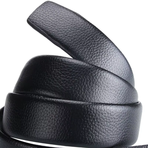 Ceintures en cuir grainé noir pour hommes, durables, à boucle automatique à cliquet simple, pour affaires et décontractées, vente en gros - Product Image 4
