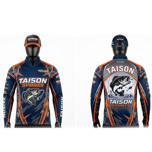 Maillot de pêche pour femme en polyester micro-mesh respirant de qualité supérieure, design camouflage bleu marine et orange, logo personnalisé par sublimation - Product Image 6