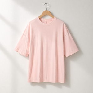 MR·GY Camiseta de manga corta extragrande para mujer, cuello redondo, color rosa liso, corte holgado, informal, primavera verano, camiseta básica de jersey 100% algodón - Product Image 3