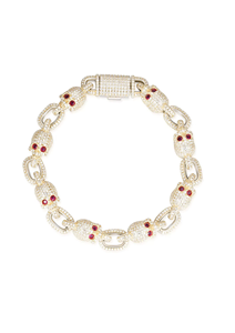 Bracelet Crâne en Or 14K Plaqué Or de Qualité Supérieure avec Diamants et Yeux de Rubis, Coupe Ronde Brillante, Style Punk Unisexe, Idéal au Quotidien - Product Image 4