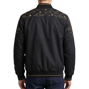 Chaqueta Bomber de Hombro Reforzado con Mezcla de Poliéster Pesado y Bolsillos con Solapa, Estilo Urbano, Estampada, Casual, Negra - Product Image 2