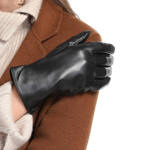 Gants en cuir véritable noir pour femme, longueur poignet, doublure cachemire, thermiques, compatibles écran tactile, style uni, pour l'hiver, décontractés, usage quotidien et extérieur - Product Image 4