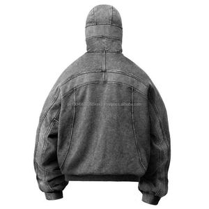 Pull 100% coton pour hommes brodé sur mesure Sweat à capuche délavé à l'acide avec fermeture éclair surdimensionné style vieilli - Product Image 2