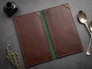 Elegant Genuine Leather Menu Holder 2 Fold Restaurant Menu Cover Wholesale Custom Menu Booklet Wine List <b>Folder</b> ALM-0069B - Product Image 5