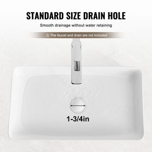 Lavabo da Bagno in Ceramica Bianca Rettangolare Stile Moderno B 61 cm x 35 cm, Standard NSF con Rubinetto a Leva - Product Image 3