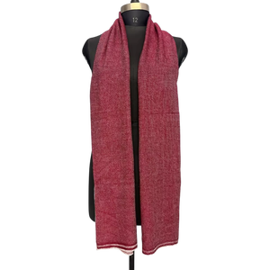 Exclusive Burgundy Twill Striped Stole for Women, 28x80 Inch Handmade <b>Wool</b> Acrylic Scarf, Soft Winter Fiber Elegant <b>Wrap</b> Shawl - Product Image 1