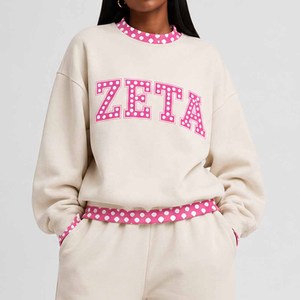 Zeta Wholesale <b>Mock</b> <b>Neck</b> Crew <b>Neck</b> Sweatshirt Women Men Ladies Unisex Gingham Patch Polka Dot Varsity Chenille Letter - Product Image 4
