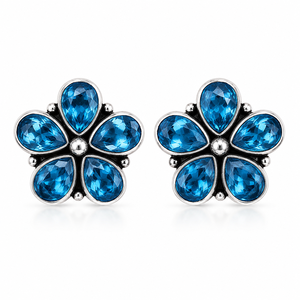 Quartz Flower <b>Stud</b> <b>Earrings</b> 5 Petal Teardrop Cut Bezel Setting <b>Silver</b> Plated Women's Party Jewelry Wholesale Supplier - Product Image 1