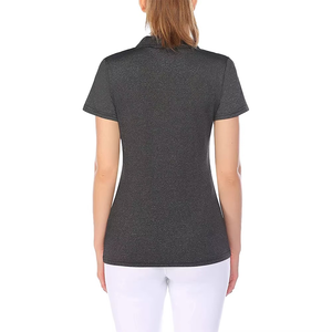 T-shirt en coton extensible respirant de haute qualité pour femme, élégant, gris foncé, à col, vêtement décontracté haut de gamme - Product Image 2