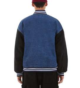 Veste universitaire pour homme en denim avec manches en laine et patchs brodés en chenille - Product Image 2