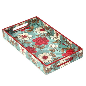 Bandeja de Almacenamiento de Madera Estilo Marroquí con Incrustaciones de Mosaico Multicolor Vibrante, Plato Decorativo para Cocina y Comedor, Suministros de India - Product Image 1
