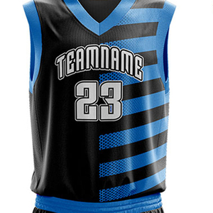 Ensemble d'uniformes de basketball personnalisés sublimés, noir et bleu, col en V, sans manches, en mesh respirant, unisexe, pour adultes, avec le numéro 23 - Product Image 6