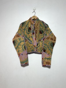 Handmade Reversible Cotton <b>Kantha</b> <b>Jacket</b> Floral Embroidery Wrap Tie V-neck Lightweight for Women's Bohemian Autumn/Winter/Spring - Product Image 3