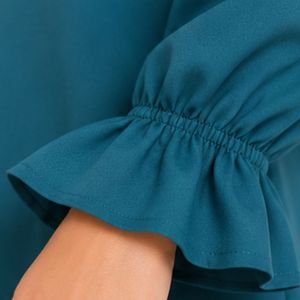 Ensemble Blouse et Jupe Longue Brodé Personnalisé pour Femme, Teal et Beige, Manches Longues, Boutonné, Taille Haute, Tenue Modeste Deux Pièces OEM - Product Image 2