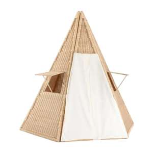 Tente de jeu Wigwam en rotin artisanal de qualité supérieure pour enfants, maisonnette en osier pour enfants avec coussin, intérieur/extérieur - Product Image 2