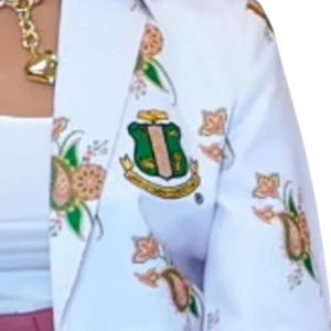 เสื้อเบลเซอร์ลายเพสลีย์สีขาวสำหรับผู้หญิง ทรงเข้ารูป ระบายอากาศได้ดี แฟชั่นทันสมัย เหมาะสำหรับใส่ทำงานในออฟฟิศ - Product Image 4