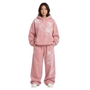 Ensemble de survêtement basique uni en molleton de coton haute densité, pull à épaules tombantes, coupe ample, chaud pour l'hiver, tenues quotidiennes - Product Image 5