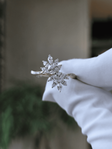 Marquise Lab Grown Diamond Floral <b>Cluster</b> Ring 0.90 Ct Gold Nature Inspired Split Shank Statement Engagement Ring for Women - Product Image 4