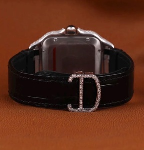 Luxury Quartz Moissanite Iced Out Square 20mm Band VVS1 Diamond Hip Hop Jewellery Black Leather <b>Strap</b> Mens Watch Gift - Product Image 4
