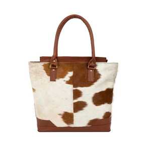 Elegante Bolso Tote de Cuero Genuino con Pelo de Vaca, Color Sólido, Cierre de Cremallera y Bordado, Bolso de Hombro para Mujer LHTB-0096 - Product Image 1