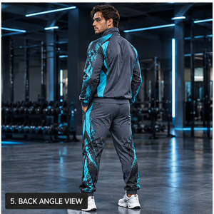 Survêtement coupe-vent gris bleu pour homme, à blocs de couleur, fermeture éclair intégrale, sportif, athlétique, séchage rapide, respirant, OEM, vente chaude - Product Image 5
