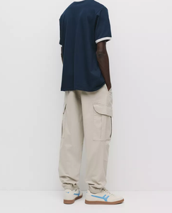 Pantalon cargo décontracté pour homme, taille élastique avec cordon de serrage, couleur unie, plusieurs poches, respirant, en coton, style printemps - Product Image 2