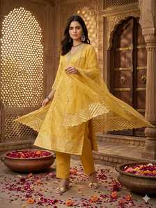 Traje Étnico Tradicional Indio de Seda Jacquard con Trabajo de Tejido para Fiestas y Bodas, Ropa Elegante para Damas - Product Image 3