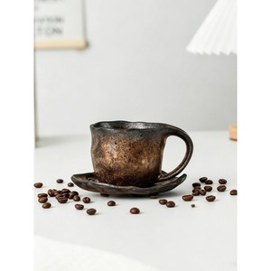 แก้วกาแฟเซรามิกทำมือทนความร้อนสำหรับน้ำชายามบ่าย พร้อมถาดสไตล์วาบิซาบิ ลายหัวใจสำหรับลาเต้อาร์ต - Product Image 4